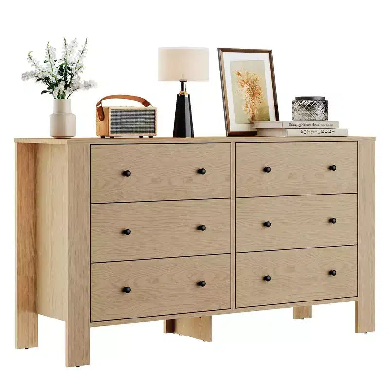 Modern 6-Drawer Wide Dresser | Wooden Storage Organizer Chest for Bedroom, Entryway, Hallway & Home Office | Multi-Functional Furniture