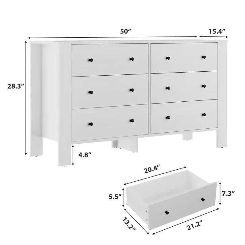 Modern 6-Drawer Wide Dresser | Wooden Storage Organizer Chest for Bedroom, Entryway, Hallway & Home Office | Multi-Functional Furniture