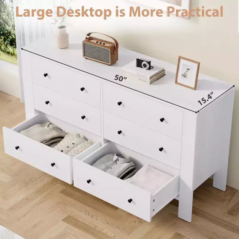 Modern 6-Drawer Wide Dresser | Wooden Storage Organizer Chest for Bedroom, Entryway, Hallway & Home Office | Multi-Functional Furniture