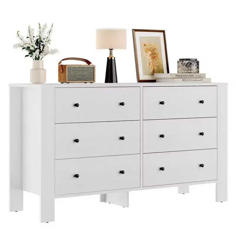 Modern 6-Drawer Wide Dresser | Wooden Storage Organizer Chest for Bedroom, Entryway, Hallway & Home Office | Multi-Functional Furniture