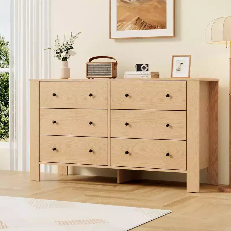 Modern 6-Drawer Wide Dresser | Wooden Storage Organizer Chest for Bedroom, Entryway, Hallway & Home Office | Multi-Functional Furniture
