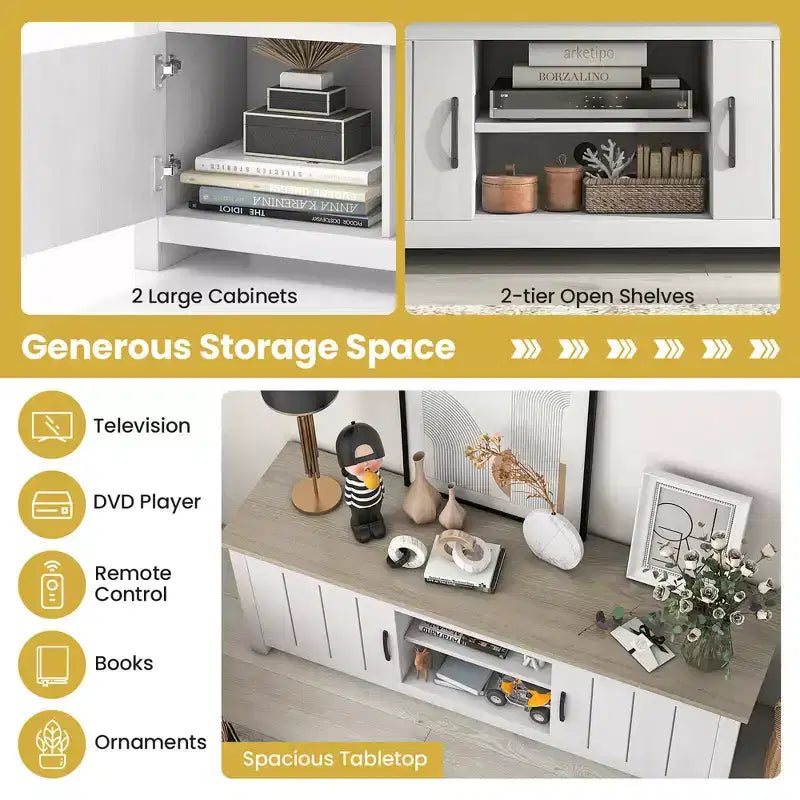 Costway Farmhouse TV Stand for TVs up to 65 Media Console Center w/ Doors Cubbies