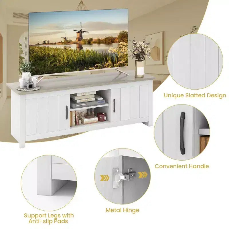 Costway Farmhouse TV Stand for TVs up to 65 Media Console Center w/ Doors Cubbies