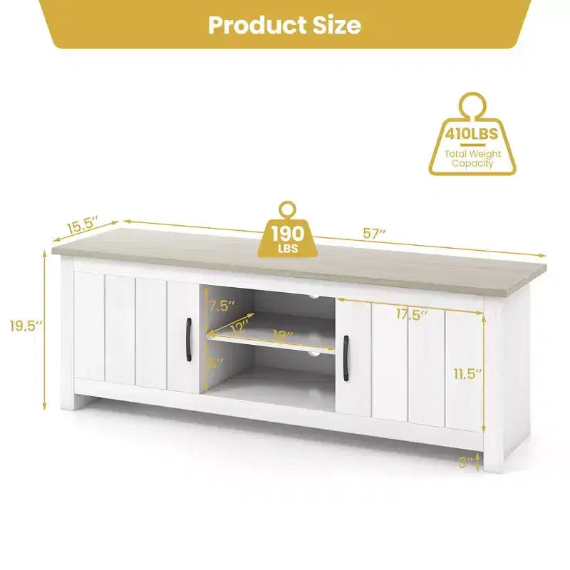 Costway Farmhouse TV Stand for TVs up to 65 Media Console Center w/ Doors Cubbies