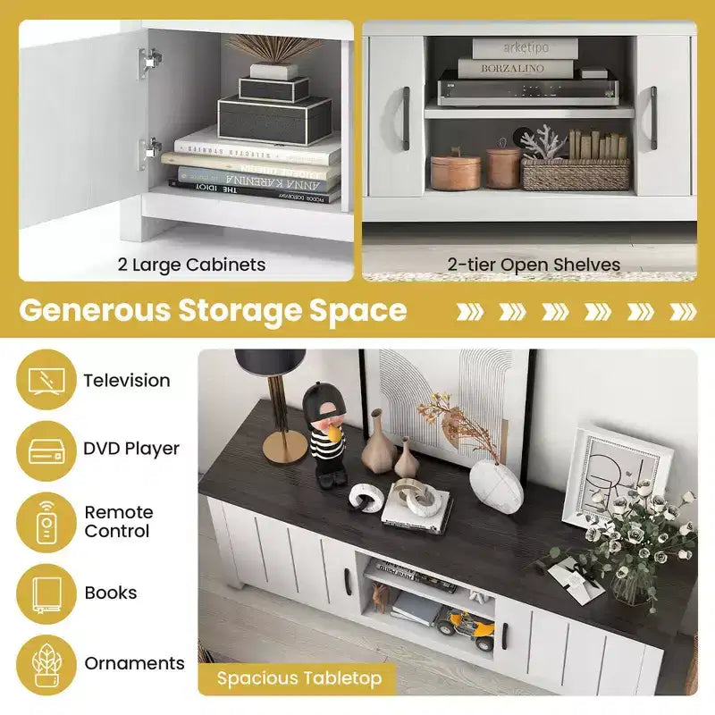 Costway Farmhouse TV Stand for TVs up to 65 Media Console Center w/ Doors Cubbies