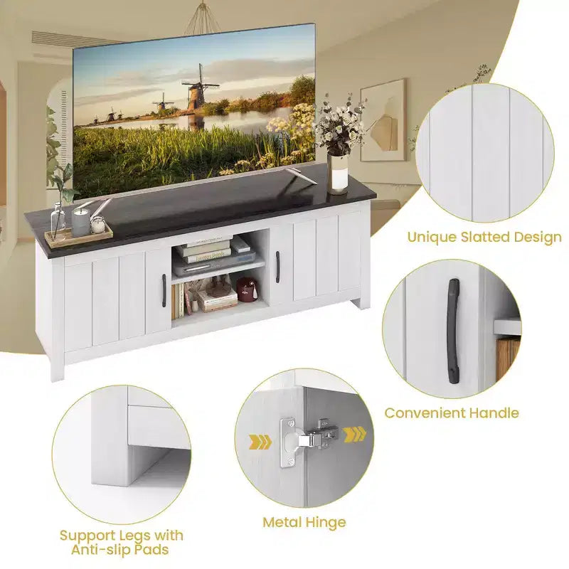 Costway Farmhouse TV Stand for TVs up to 65 Media Console Center w/ Doors Cubbies