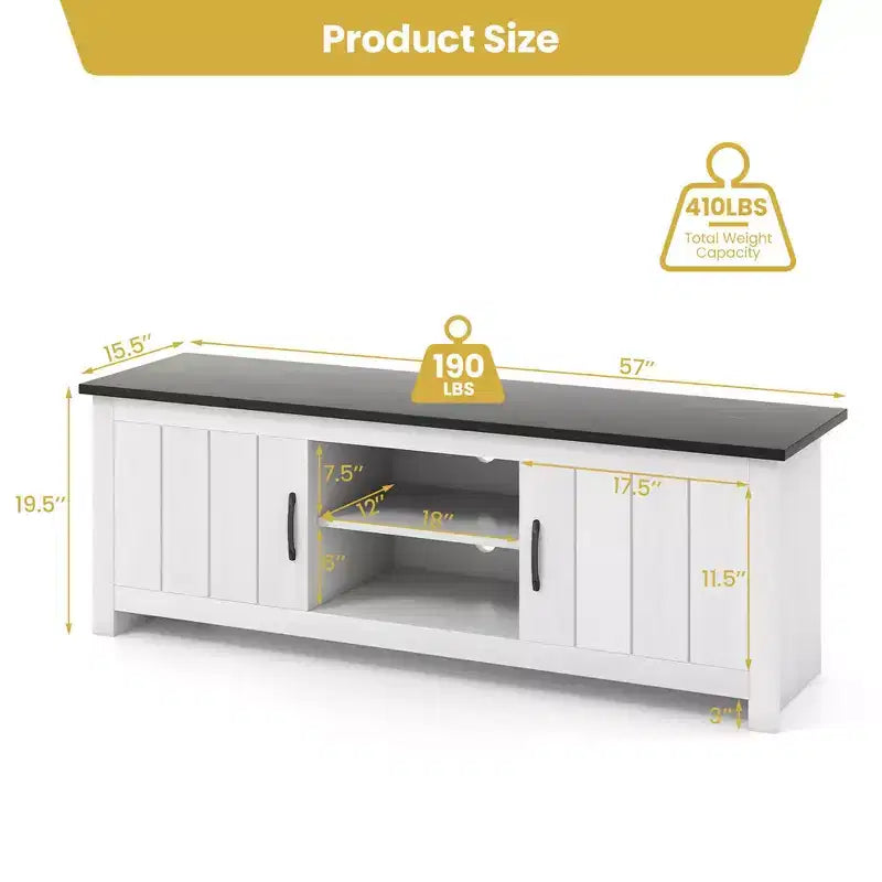 Costway Farmhouse TV Stand for TVs up to 65 Media Console Center w/ Doors Cubbies