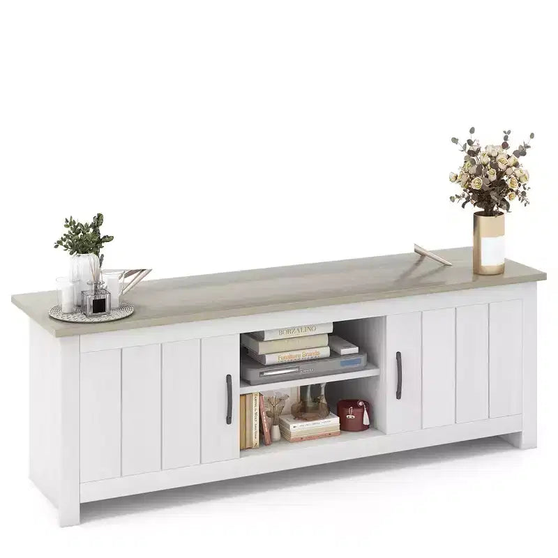 Costway Farmhouse TV Stand for TVs up to 65 Media Console Center w/ Doors Cubbies
