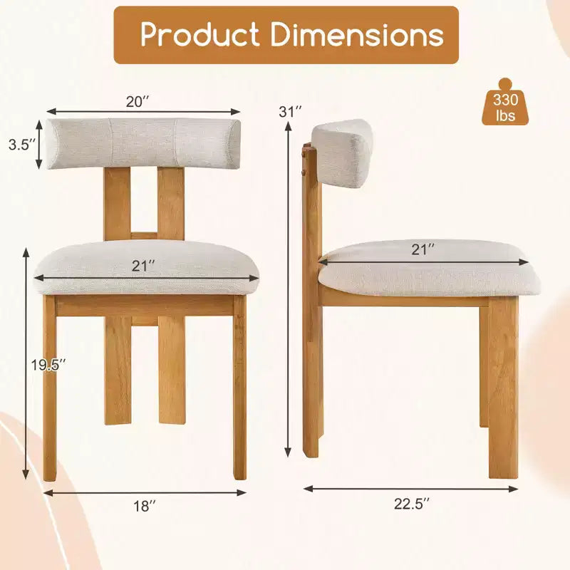 Costway Dining Chair Set of 2 Upholstered Kitchen Chair w/ Padded Seat & Curved Backrest