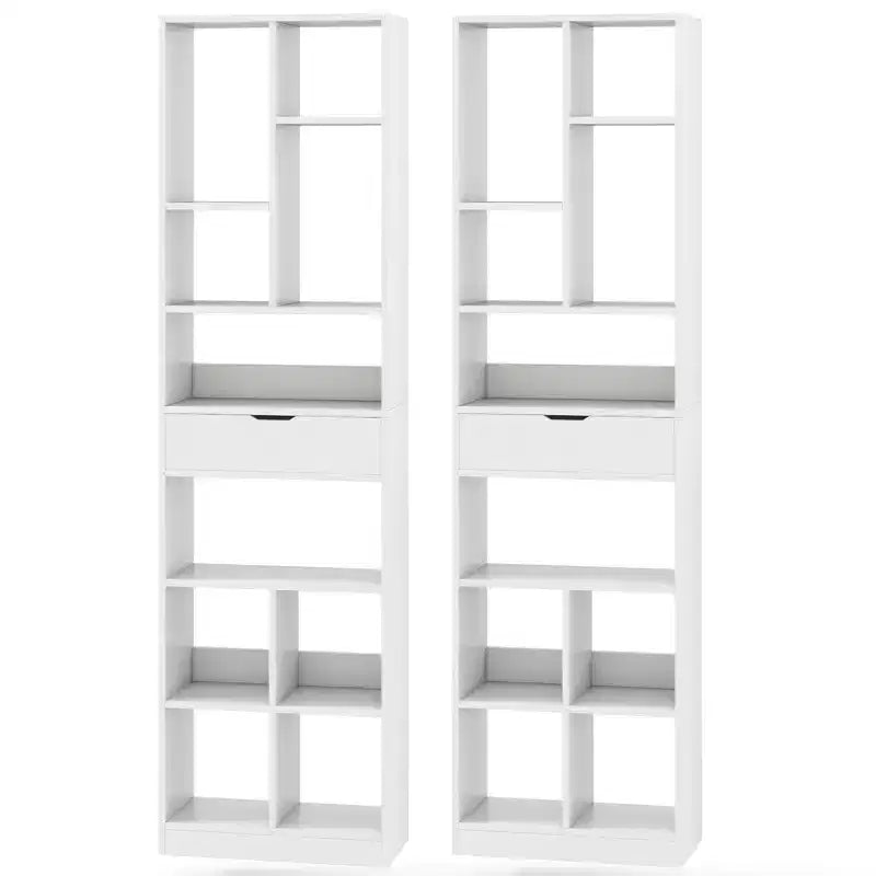 Costway 2PCS 71 Tall Bookcase w/ Drawer Modern Bookshelf w/ 10 Open Cubes Display Rack