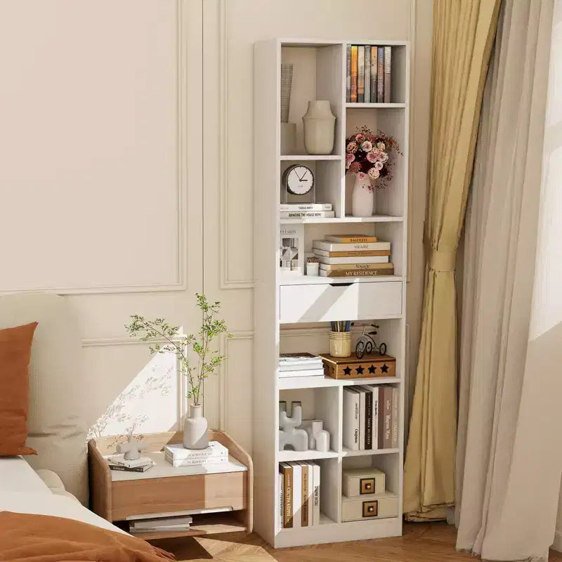 Costway 2PCS 71 Tall Bookcase w/ Drawer Modern Bookshelf w/ 10 Open Cubes Display Rack