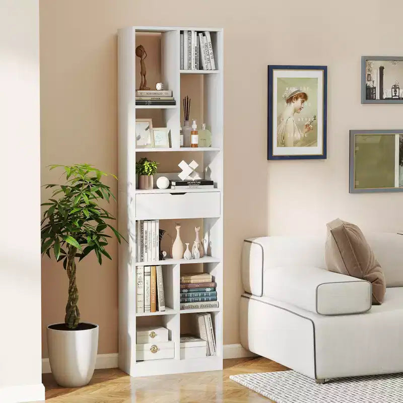 Costway 2PCS 71 Tall Bookcase w/ Drawer Modern Bookshelf w/ 10 Open Cubes Display Rack