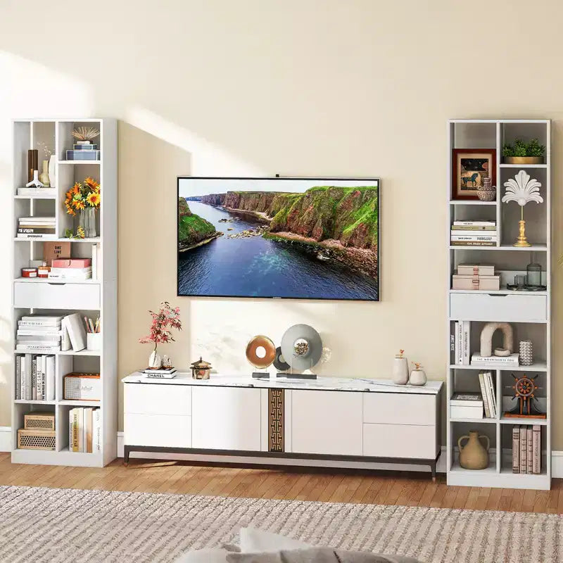 Costway 2PCS 71 Tall Bookcase w/ Drawer Modern Bookshelf w/ 10 Open Cubes Display Rack