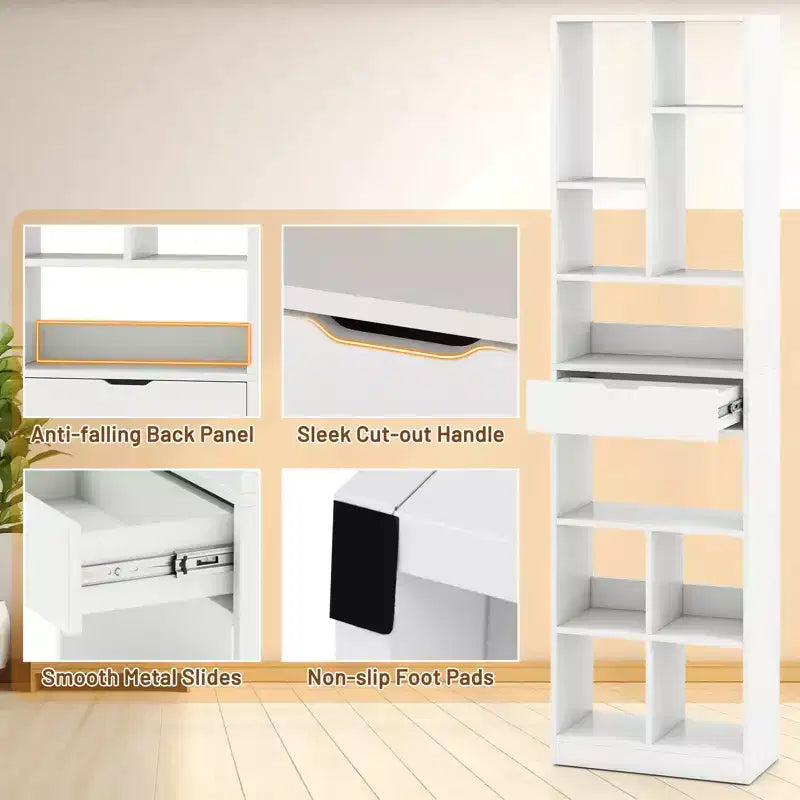 Costway 2PCS 71 Tall Bookcase w/ Drawer Modern Bookshelf w/ 10 Open Cubes Display Rack