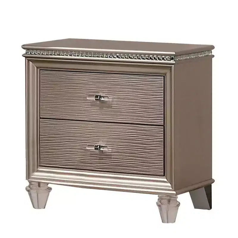 Royal Hampton 24 Inch Nightstand, 2 Drawers, Textured Drawer Panels, Gold Finish