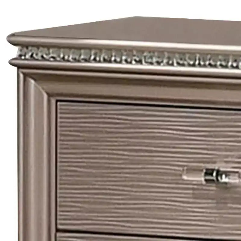 Royal Hampton 24 Inch Nightstand, 2 Drawers, Textured Drawer Panels, Gold Finish