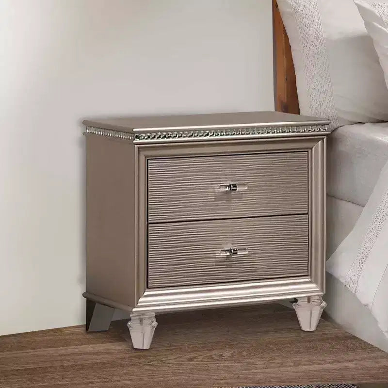 Royal Hampton 24 Inch Nightstand, 2 Drawers, Textured Drawer Panels, Gold Finish