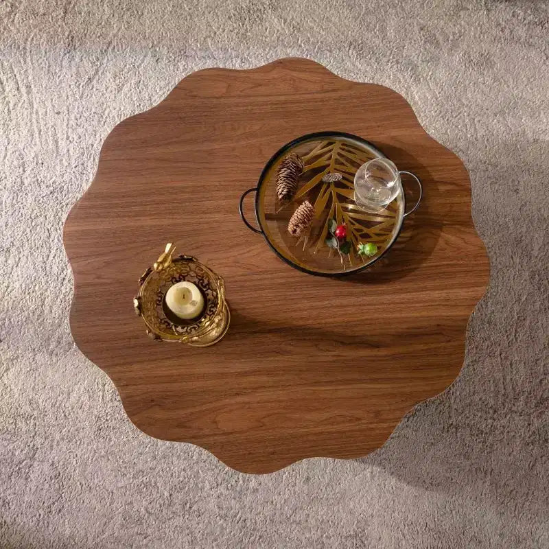 GDFStudio Riven Modern Wooden Irregular Coffee Table with Open Storage