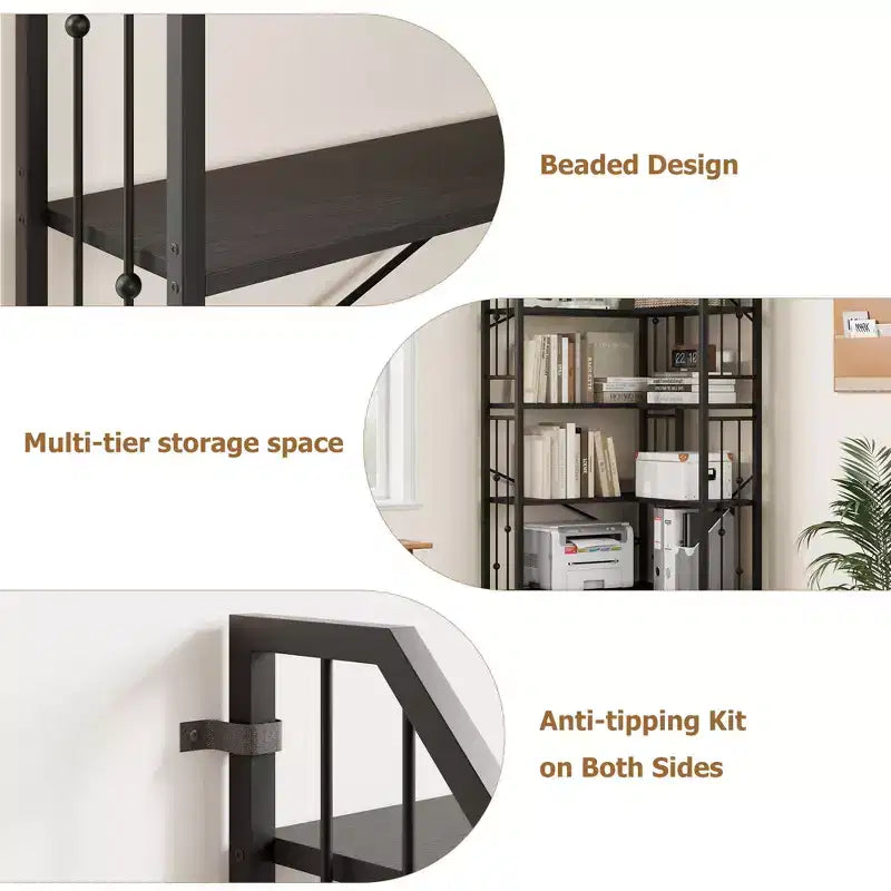Garvee Corner Bookshelf Industrial Corner Bookcase, l Shaped Bookshelf 5 Tier/7 Tier Corner Shelf with Beaded Design and Adjustable Feet