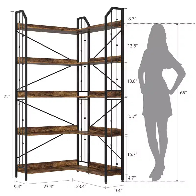 Garvee Corner Bookshelf Industrial Corner Bookcase, l Shaped Bookshelf 5 Tier/7 Tier Corner Shelf with Beaded Design and Adjustable Feet