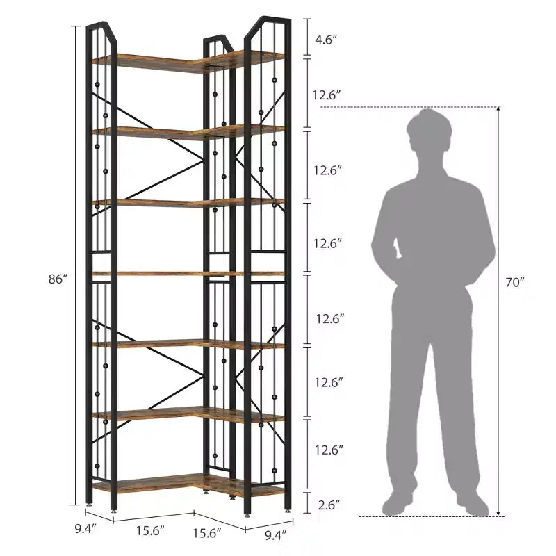 Garvee Corner Bookshelf Industrial Corner Bookcase, l Shaped Bookshelf 5 Tier/7 Tier Corner Shelf with Beaded Design and Adjustable Feet