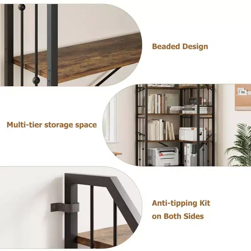 Garvee Corner Bookshelf Industrial Corner Bookcase, l Shaped Bookshelf 5 Tier/7 Tier Corner Shelf with Beaded Design and Adjustable Feet