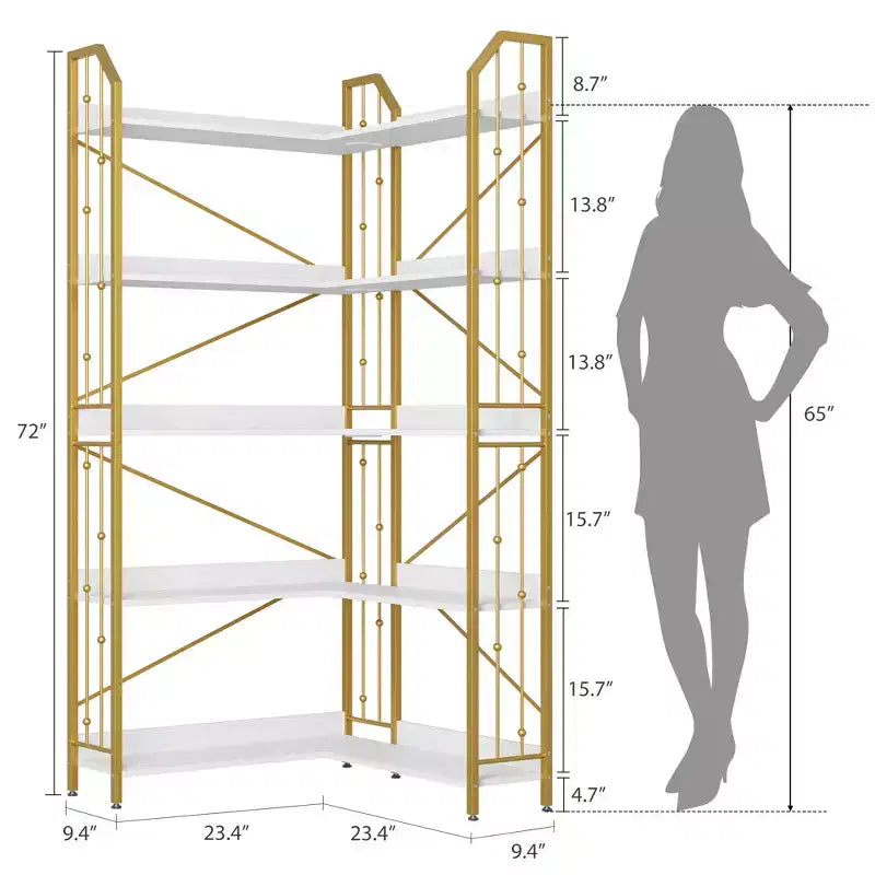 Garvee Corner Bookshelf Industrial Corner Bookcase, l Shaped Bookshelf 5 Tier/7 Tier Corner Shelf with Beaded Design and Adjustable Feet