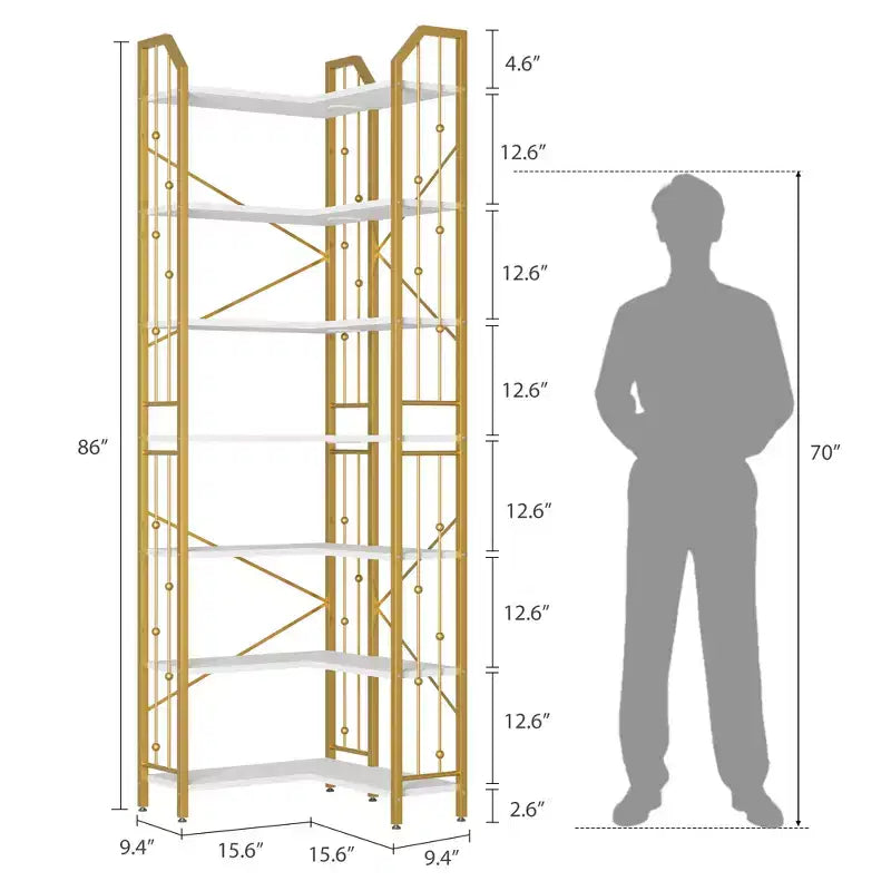 Garvee Corner Bookshelf Industrial Corner Bookcase, l Shaped Bookshelf 5 Tier/7 Tier Corner Shelf with Beaded Design and Adjustable Feet