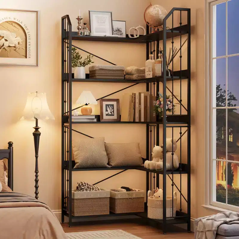 Garvee Corner Bookshelf Industrial Corner Bookcase, l Shaped Bookshelf 5 Tier/7 Tier Corner Shelf with Beaded Design and Adjustable Feet