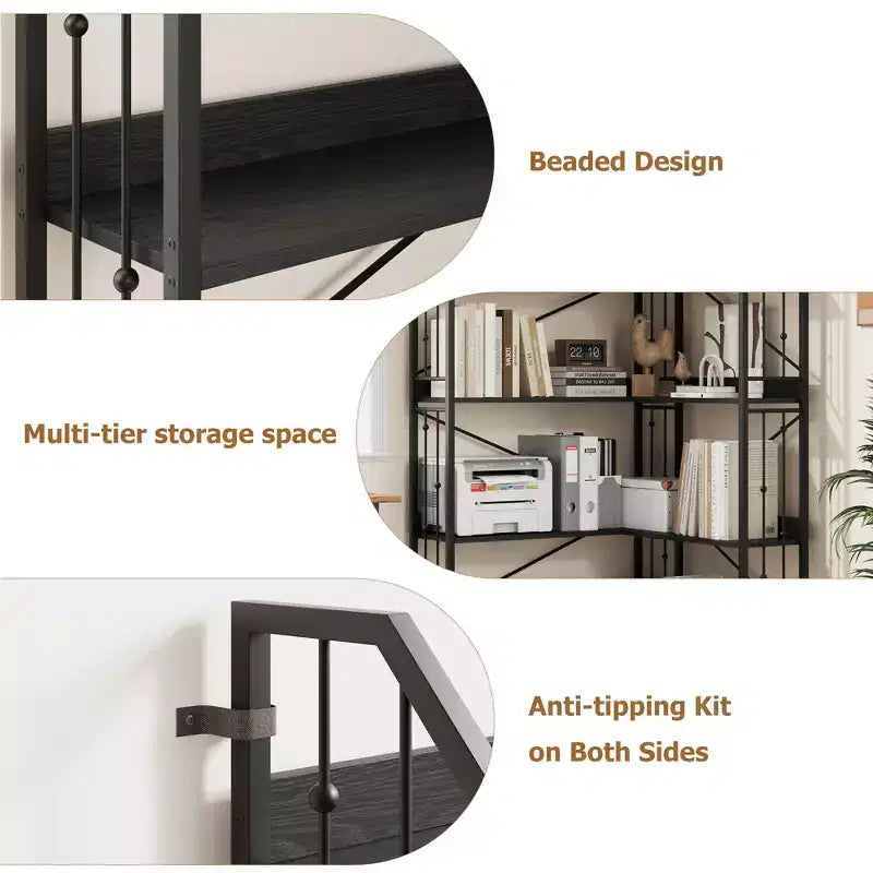 Garvee Corner Bookshelf Industrial Corner Bookcase, l Shaped Bookshelf 5 Tier/7 Tier Corner Shelf with Beaded Design and Adjustable Feet