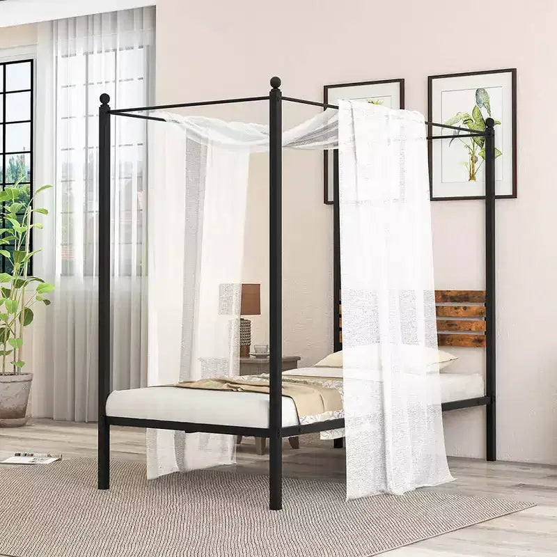 Costway Twin/Full/Queen Size 4-Post Canopy Bed Frame Rustproof Metal Noise-free with Foot Pads