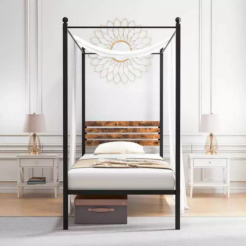 Costway Twin/Full/Queen Size 4-Post Canopy Bed Frame Rustproof Metal Noise-free with Foot Pads