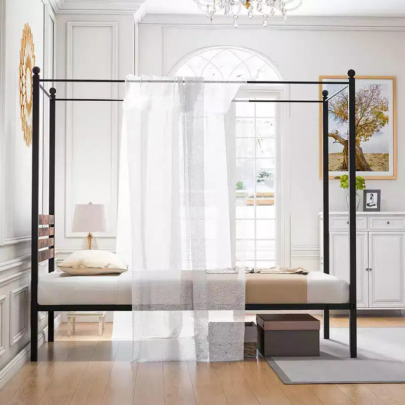 Costway Twin/Full/Queen Size 4-Post Canopy Bed Frame Rustproof Metal Noise-free with Foot Pads