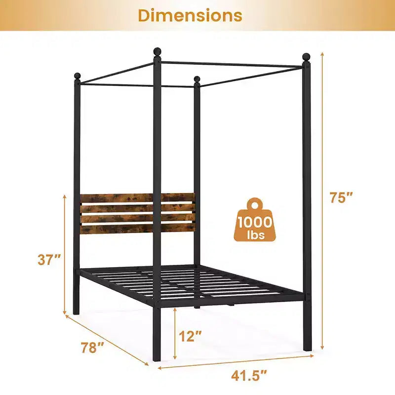 Costway Twin/Full/Queen Size 4-Post Canopy Bed Frame Rustproof Metal Noise-free with Foot Pads