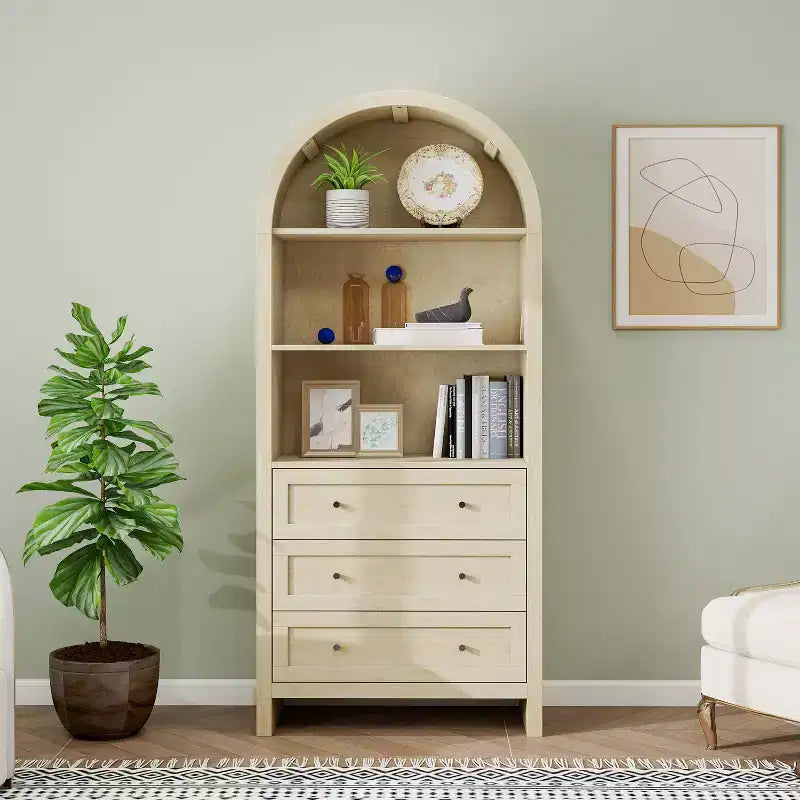 70.2in Tall Arched Storage Display Cabinet, Kitchen Pantry with Adjustable Shelves, Versatile Cupboard for Dining Room Living Room