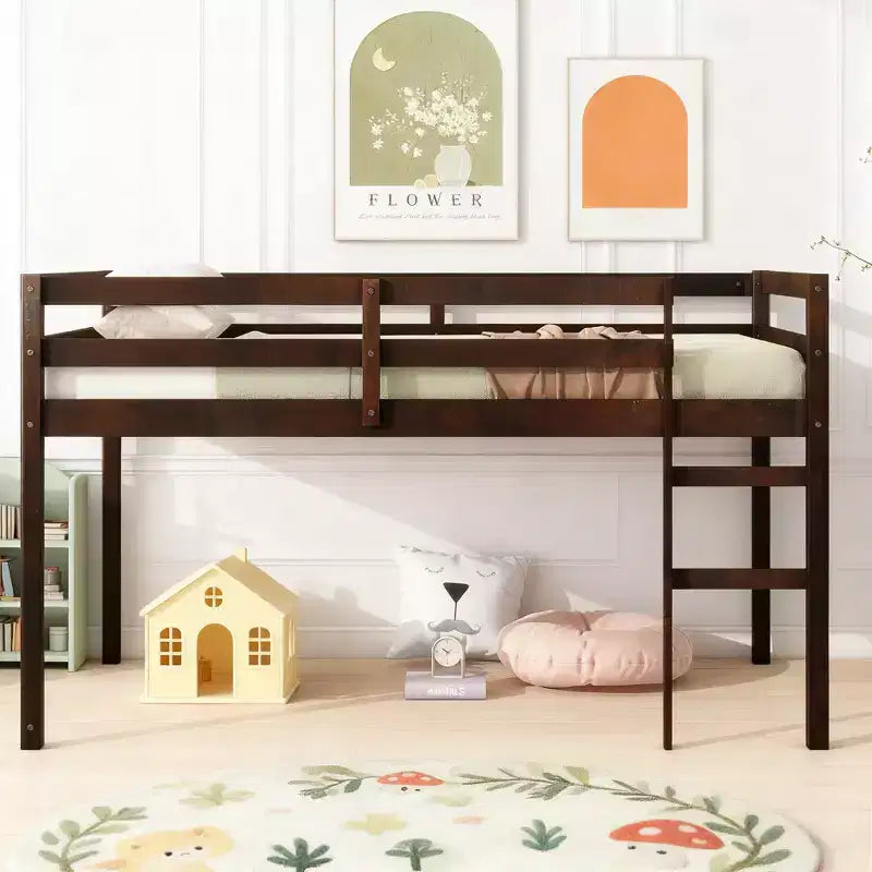 Luxystar Twin Loft Bed with Ladder, Bed Platform of Strengthened Slats for Kidsa?Room and Guest Room