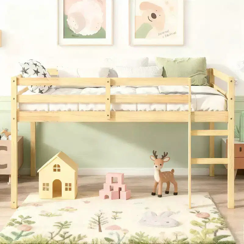 Luxystar Twin Loft Bed with Ladder, Bed Platform of Strengthened Slats for Kidsa?Room and Guest Room