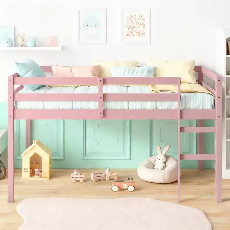 Luxystar Twin Loft Bed with Ladder, Bed Platform of Strengthened Slats for Kidsa?Room and Guest Room
