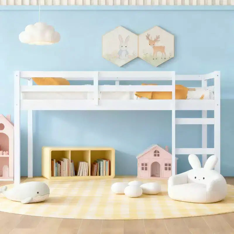Luxystar Twin Loft Bed with Ladder, Bed Platform of Strengthened Slats for Kidsa?Room and Guest Room