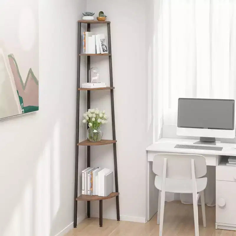 vidaXL Corner Shelf Dark Brown and Black Engineered wood and steel Large
