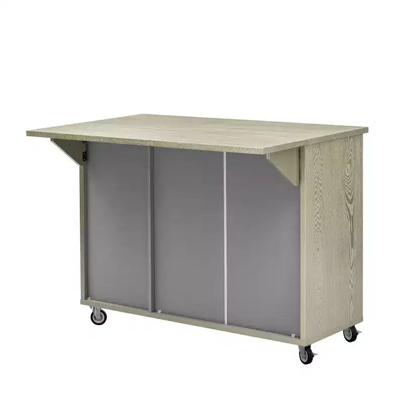 Solid Wood Handwoven Kitchen Island with Drop Leaf, Coastal Kitchen Island on Wheels with Storage Rack, Rolling Kitchen Cart with Ash Veneer