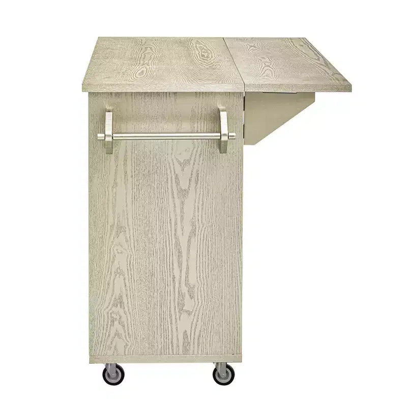 Solid Wood Handwoven Kitchen Island with Drop Leaf, Coastal Kitchen Island on Wheels with Storage Rack, Rolling Kitchen Cart with Ash Veneer