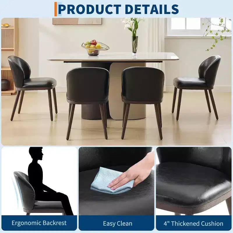 Acekool Dining Chairs Set of 4, Modern Upholstered Kitchen Chairs, Ergonomic Back, Wood Legs, 265lbs Capacity for Dining Room & Restaurant