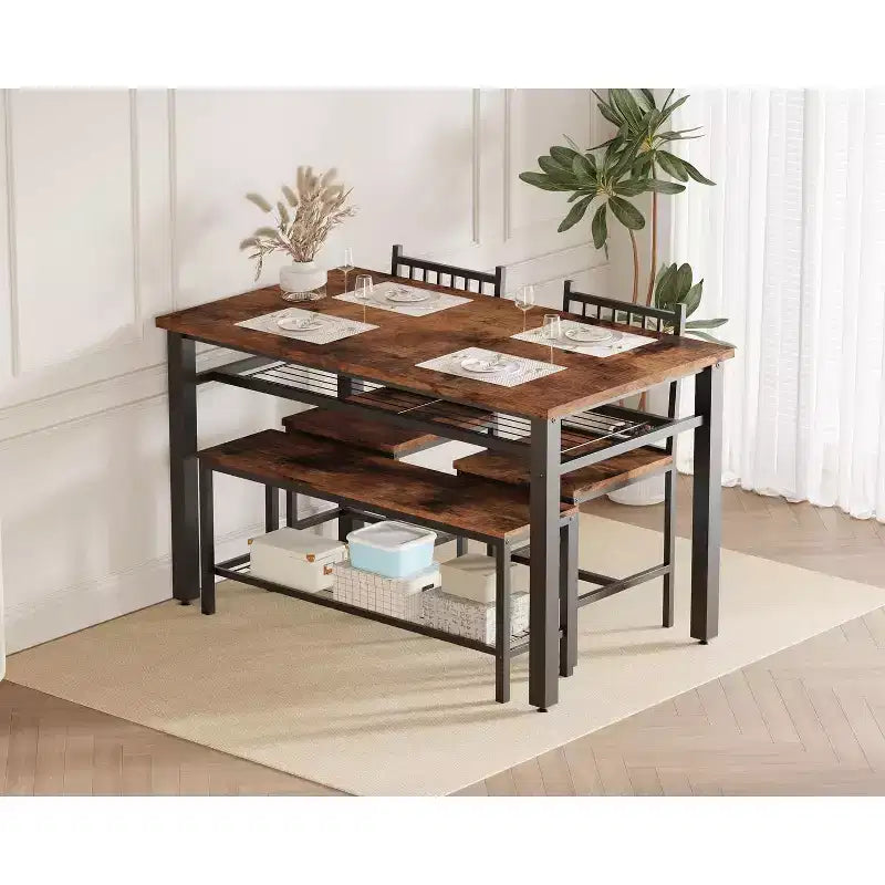 4 Piece Kitchen Table Set for Small SpaceModern Dining Table Set2 Chairs,1 Bench,1 Table,47 Rectangular Dining Room Set with Storage Bench