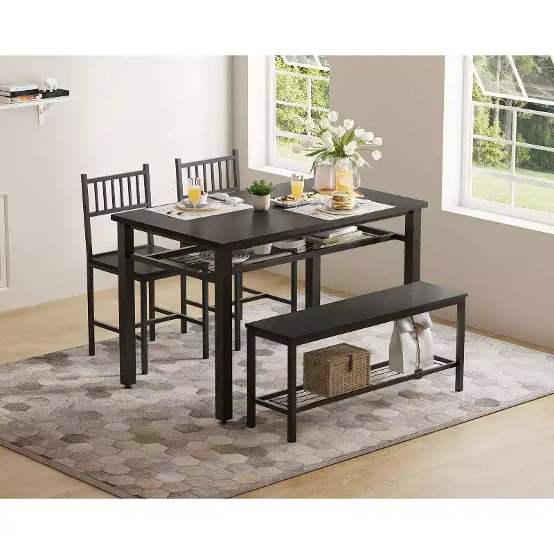 4 Piece Kitchen Table Set for Small SpaceModern Dining Table Set2 Chairs,1 Bench,1 Table,47 Rectangular Dining Room Set with Storage Bench