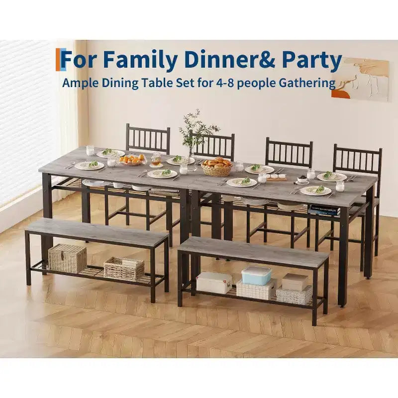 4 Piece Kitchen Table Set for Small SpaceModern Dining Table Set2 Chairs,1 Bench,1 Table,47 Rectangular Dining Room Set with Storage Bench