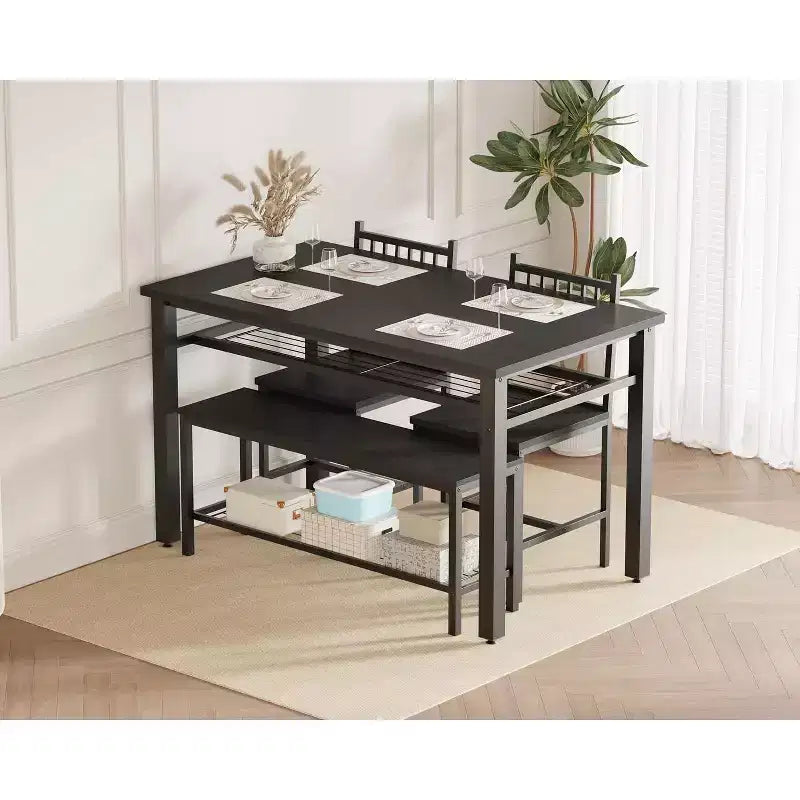4 Piece Kitchen Table Set for Small SpaceModern Dining Table Set2 Chairs,1 Bench,1 Table,47 Rectangular Dining Room Set with Storage Bench