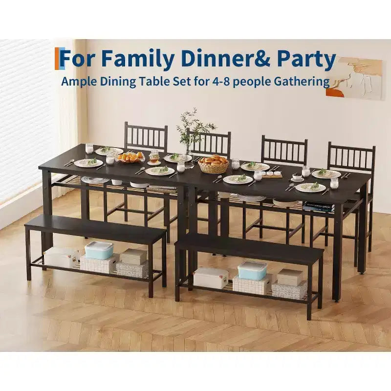 4 Piece Kitchen Table Set for Small SpaceModern Dining Table Set2 Chairs,1 Bench,1 Table,47 Rectangular Dining Room Set with Storage Bench
