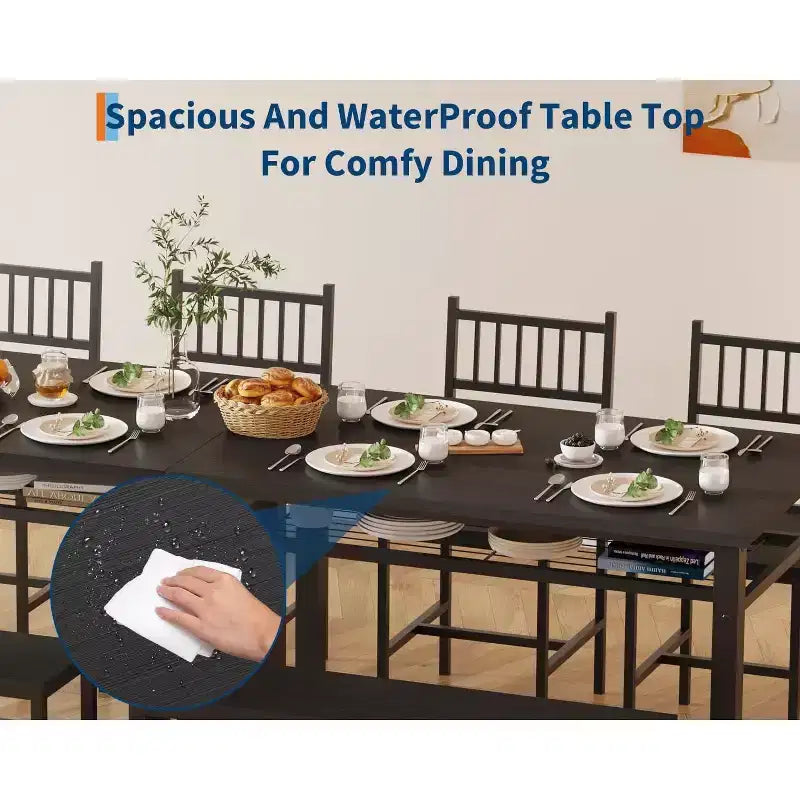 4 Piece Kitchen Table Set for Small SpaceModern Dining Table Set2 Chairs,1 Bench,1 Table,47 Rectangular Dining Room Set with Storage Bench