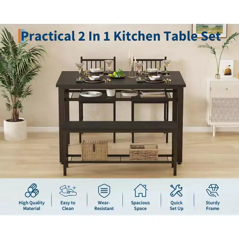 4 Piece Kitchen Table Set for Small SpaceModern Dining Table Set2 Chairs,1 Bench,1 Table,47 Rectangular Dining Room Set with Storage Bench